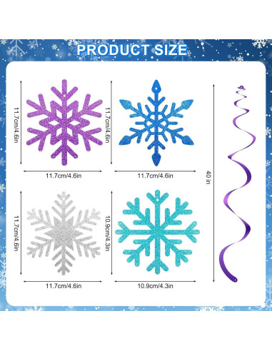 20 Decoraciones Colgantes Copos de Nieve PADELO - 101.6 cm