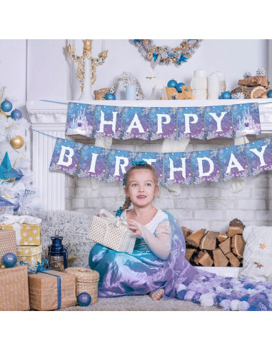 Banner de Cumpleaños Congelado OTTPOOM - 15 Tarjetas Copos de Nieve