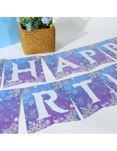 Banner de Cumpleaños Congelado OTTPOOM - 15 Tarjetas Copos de Nieve