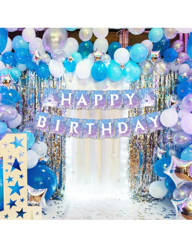 Banner de Cumpleaños Congelado OTTPOOM - 15 Tarjetas Copos de Nieve