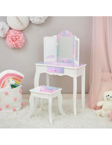 Conjunto de Tocador Teamson Kids Blanco con Espejo y Taburete