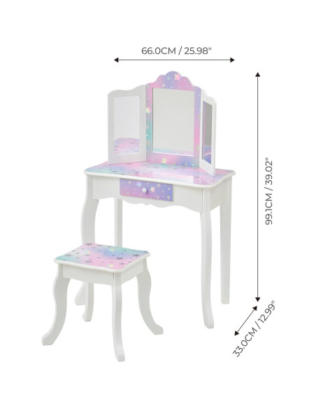 Conjunto de Tocador Teamson Kids Blanco con Espejo y Taburete Conjunto de Tocador Teamson Kids Blanco con Espejo y Taburete