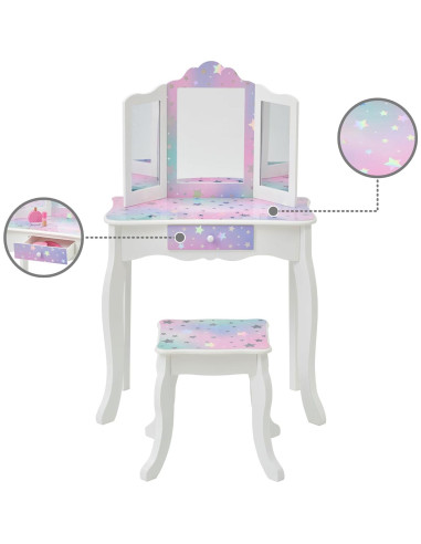 Conjunto de Tocador Teamson Kids Blanco con Espejo y Taburete