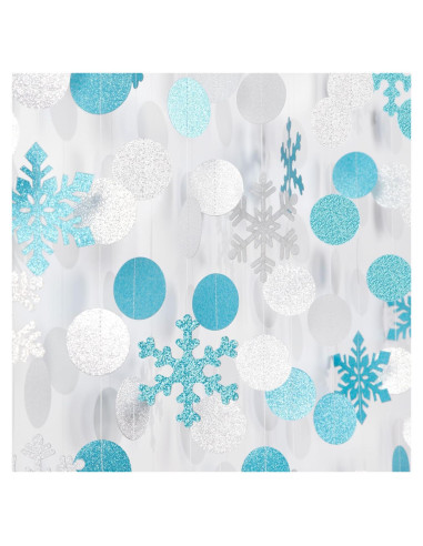 Guirnalda de Copos de Nieve Teal Plateado 17.8m OURUOLA