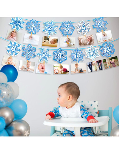 Banner de Cumpleaños 1er Año Copos de Nieve - 15 Piezas