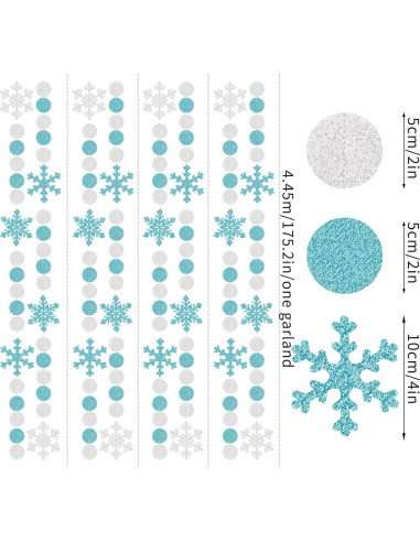 Guirnalda de Copos de Nieve Teal Plateado 17.8m OURUOLA