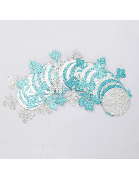 Guirnalda de Copos de Nieve Teal Plateado 17.8m OURUOLA