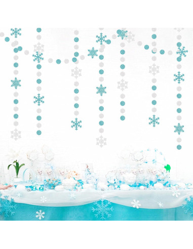 Guirnalda de Copos de Nieve Teal Plateado 17.8m OURUOLA