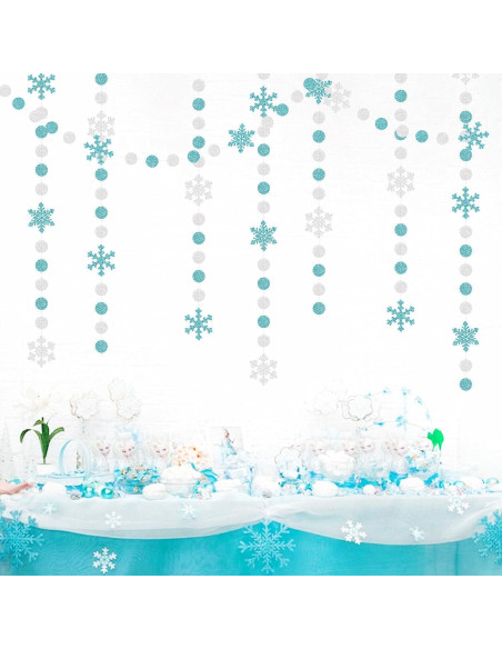 Guirnalda de Copos de Nieve Teal Plateado 17.8m OURUOLA