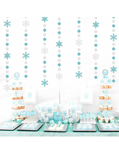 Guirnalda de Copos de Nieve Teal Plateado 17.8m OURUOLA