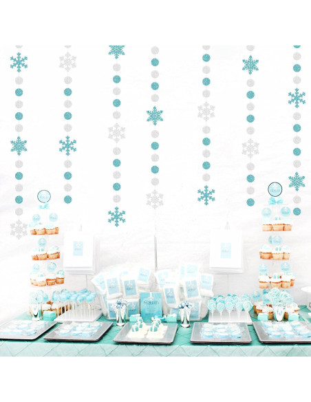 Guirnalda de Copos de Nieve Teal Plateado 17.8m OURUOLA