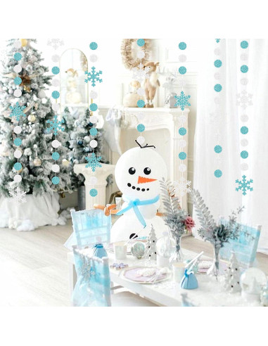 Guirnalda de Copos de Nieve Teal Plateado 17.8m OURUOLA