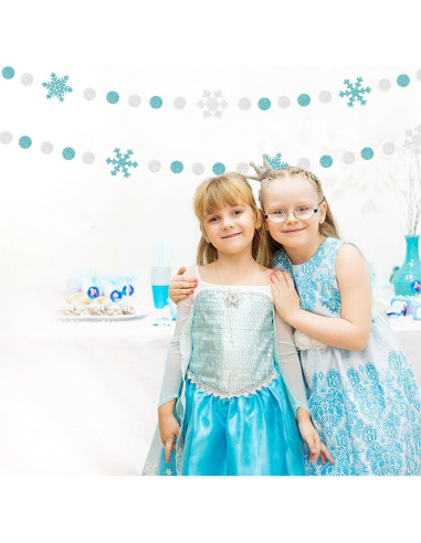 Guirnalda de Copos de Nieve Teal Plateado 17.8m OURUOLA