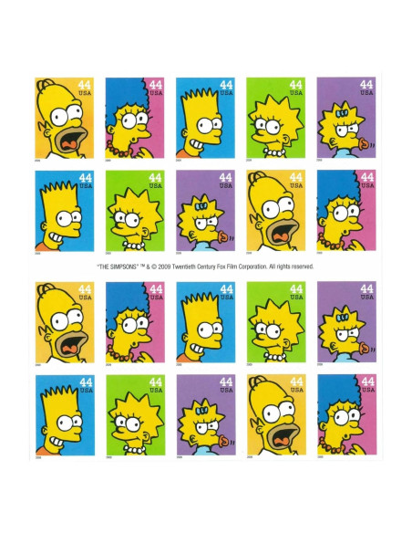 Hoja de 20 Sellos Coleccionables Los Simpson 2009 USPS
