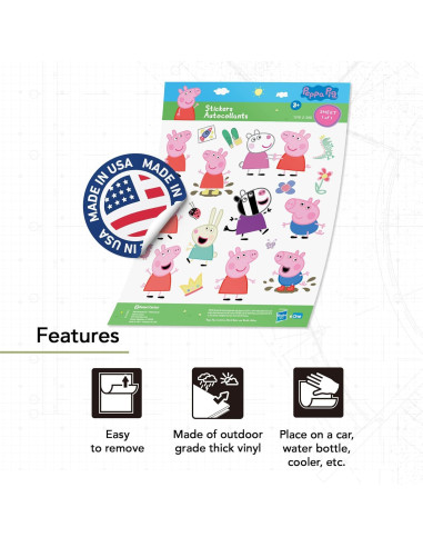 Calcomanías Peppa Pig - 19 Calcomanías Vinilo Premium 21.6x27.9cm