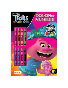 Libro de Actividades para Colorear por Números DreamWorks Trolls 32 Páginas