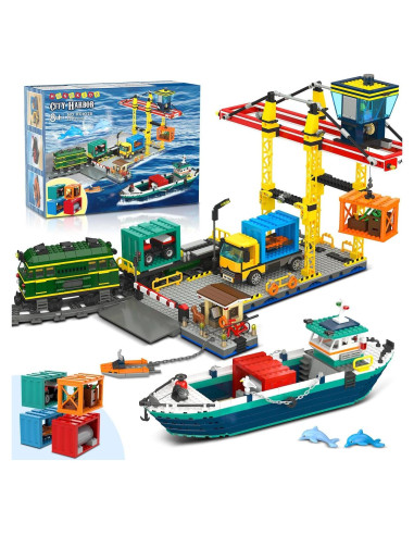 Set de Construcción HOGOKIDS City Wharf con Grúa y Barco 1373PCS