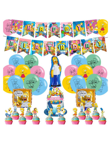 Paquete Fiesta Cumpleaños Los Simpsons - 20 Globos, Banner, Adornos