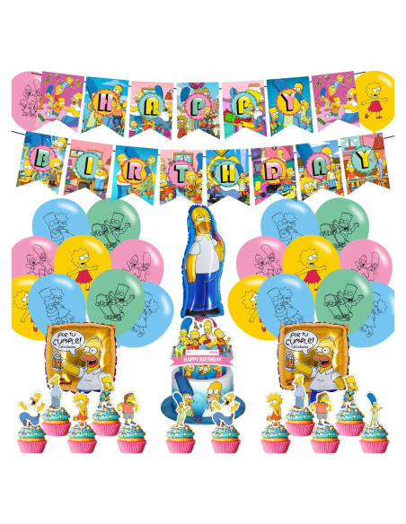 Paquete Fiesta Cumpleaños Los Simpsons - 20 Globos, Banner, Adornos