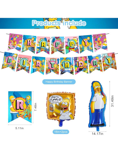 Paquete Fiesta Cumpleaños Los Simpsons - 20 Globos, Banner, Adornos
