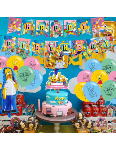 Paquete Fiesta Cumpleaños Los Simpsons - 20 Globos, Banner, Adornos