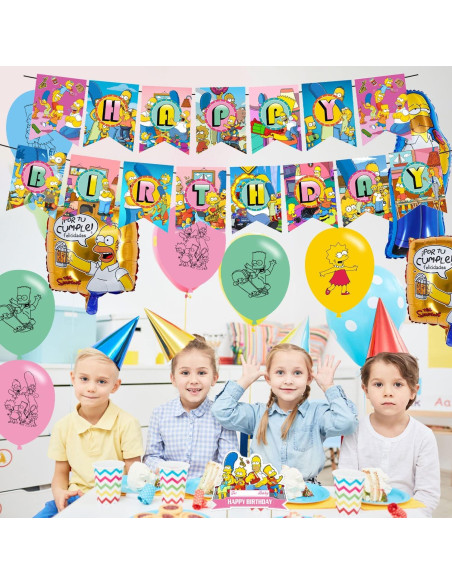 Paquete Fiesta Cumpleaños Los Simpsons - 20 Globos, Banner, Adornos