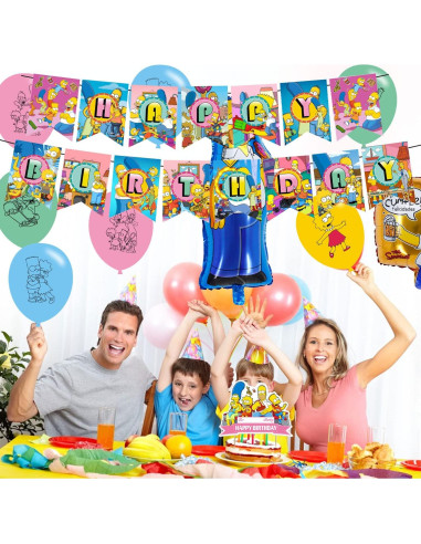 Paquete Fiesta Cumpleaños Los Simpsons - 20 Globos, Banner, Adornos