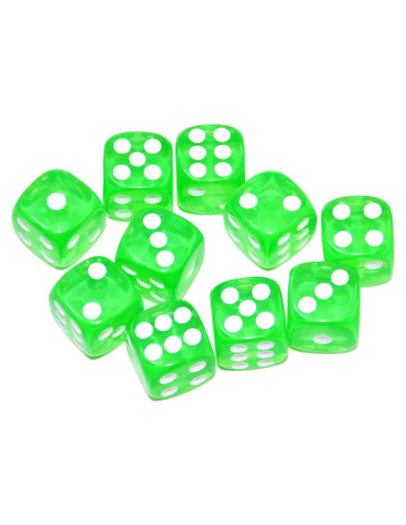 Paquete de 10 Dados D6 Transparentes 16mm SmartDealsPro Verde Paquete de 10 Dados D6 Transparentes 16mm SmartDealsPro Verde
