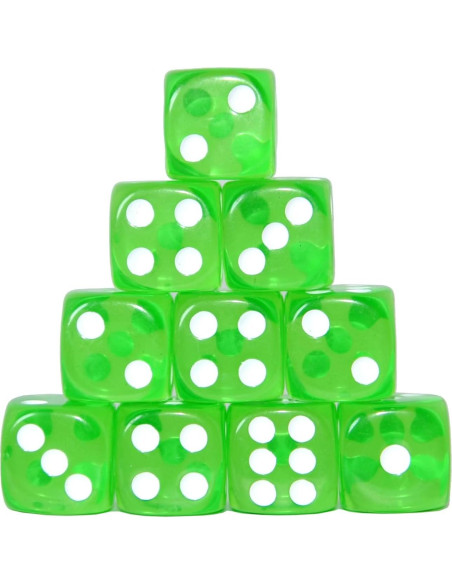 Paquete de 10 Dados D6 Transparentes 16mm SmartDealsPro Verde Paquete de 10 Dados D6 Transparentes 16mm SmartDealsPro Verde