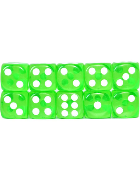 Paquete de 10 Dados D6 Transparentes 16mm SmartDealsPro Verde Paquete de 10 Dados D6 Transparentes 16mm SmartDealsPro Verde