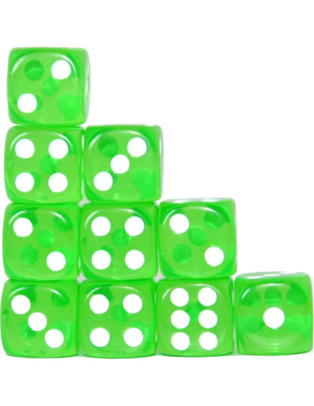 Paquete de 10 Dados D6 Transparentes 16mm SmartDealsPro Verde Paquete de 10 Dados D6 Transparentes 16mm SmartDealsPro Verde