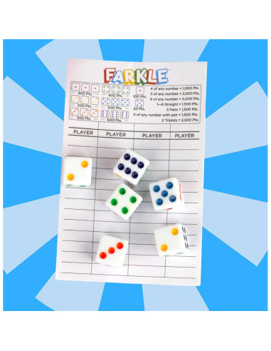 Juego de Dados Farkle Regal Games - 6 Dados Coloridos, Taza y Hojas
