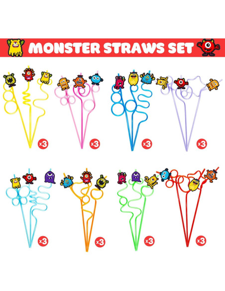Pajitas Locas Reutilizables SODWINCO 24 Piezas Monstruo