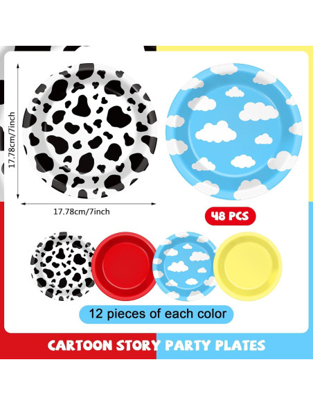 48 Platos de Papel Desechables CHUNNIN Estampado de Vaca 17.78 cm