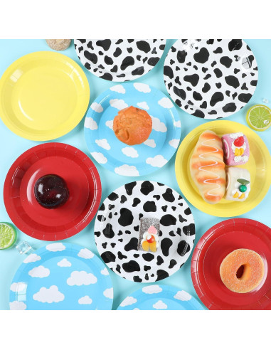 48 Platos de Papel Desechables CHUNNIN Estampado de Vaca 17.78 cm