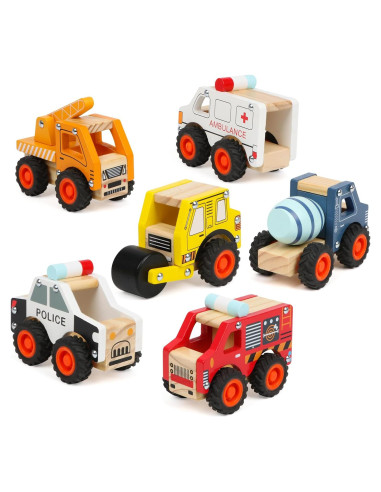 6 Coches de Madera DIPALENT para Niños 1-3 Años Juguetes Montessori