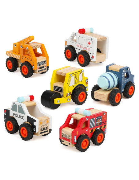 6 Coches de Madera DIPALENT para Niños 1-3 Años Juguetes Montessori