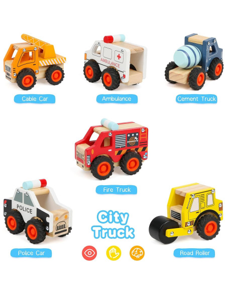 6 Coches de Madera DIPALENT para Niños 1-3 Años Juguetes Montessori