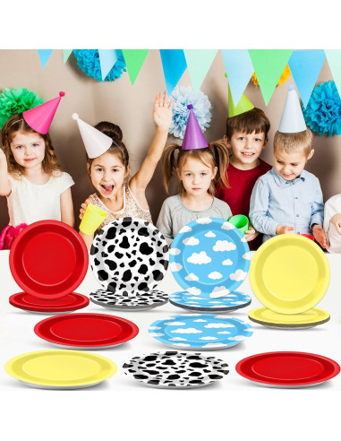 48 Platos de Papel Desechables CHUNNIN Estampado de Vaca 17.78 cm
