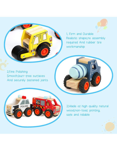 6 Coches de Madera DIPALENT para Niños 1-3 Años Juguetes Montessori