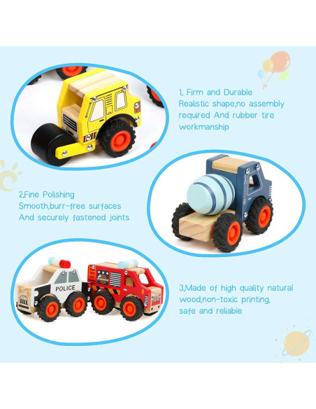 6 Coches de Madera DIPALENT para Niños 1-3 Años Juguetes Montessori