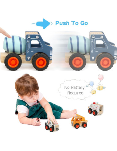 6 Coches de Madera DIPALENT para Niños 1-3 Años Juguetes Montessori