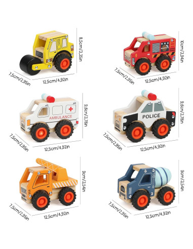 6 Coches de Madera DIPALENT para Niños 1-3 Años Juguetes Montessori