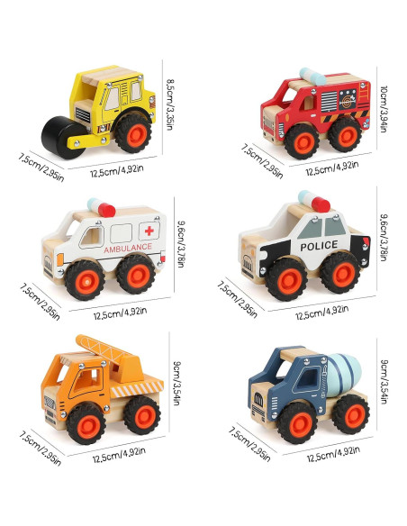 6 Coches de Madera DIPALENT para Niños 1-3 Años Juguetes Montessori