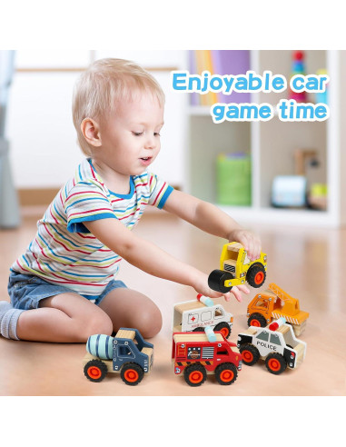 6 Coches de Madera DIPALENT para Niños 1-3 Años Juguetes Montessori