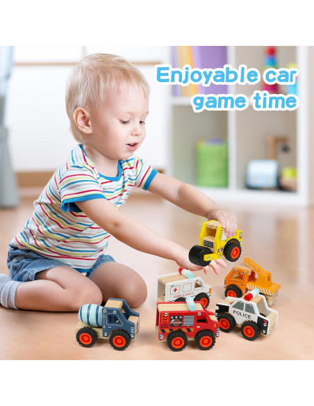 6 Coches de Madera DIPALENT para Niños 1-3 Años Juguetes Montessori
