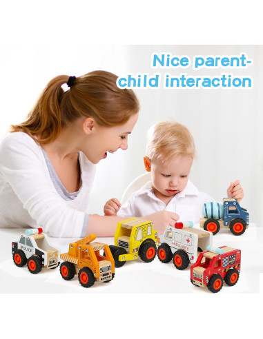 6 Coches de Madera DIPALENT para Niños 1-3 Años Juguetes Montessori