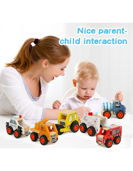 6 Coches de Madera DIPALENT para Niños 1-3 Años Juguetes Montessori