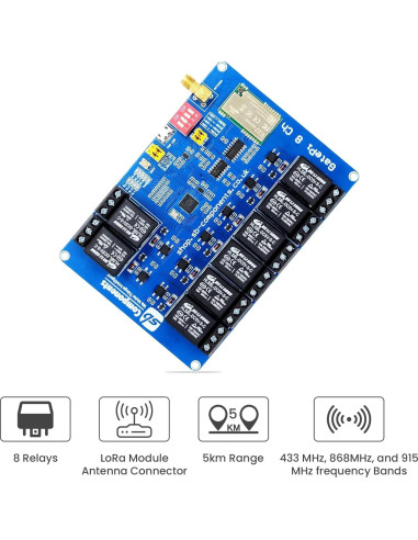 Placa de Relé LoRa 8 Canales GatePi 915MHz - Control Remoto