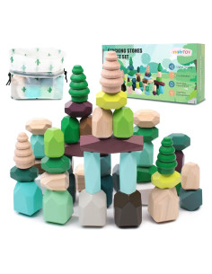 40 PCS Bloques de Construcción de Madera YHHYToy Tema Bosque